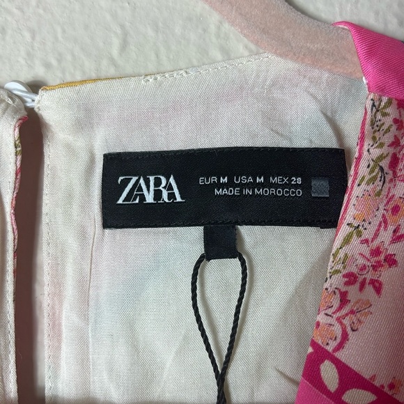 Zara Printed V-Neck Mini Dress Tie  Pink Green size M - Picture 5 of 12